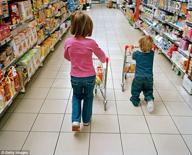 kids having fun shopping