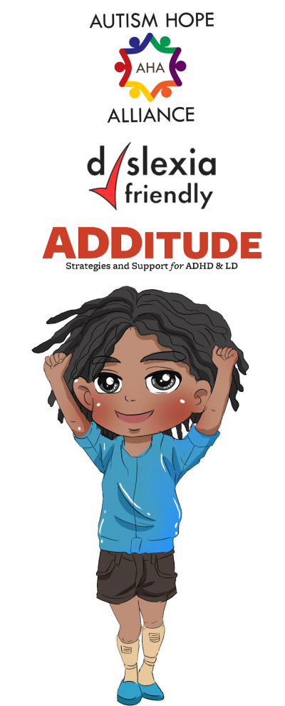 Kid cartoon character autism approved dyslexia friendly ADHD LD approved