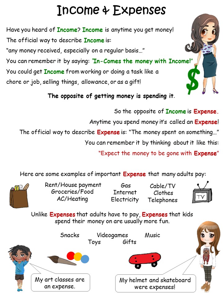 income vs expenses for children kids
